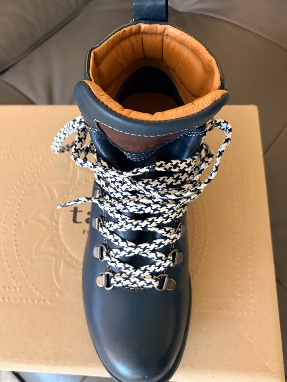 Taos Women's Navy Leather Lace-Up Ankle Boots with Tan Lining